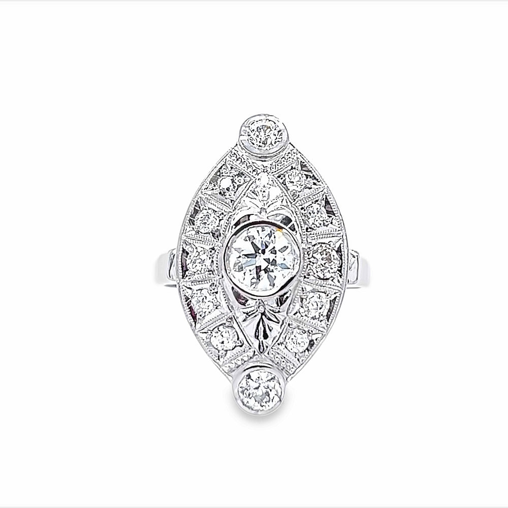 Estate 14k White Gold Old European and Mine Cut Diamond Ring (1.08ctw.)
