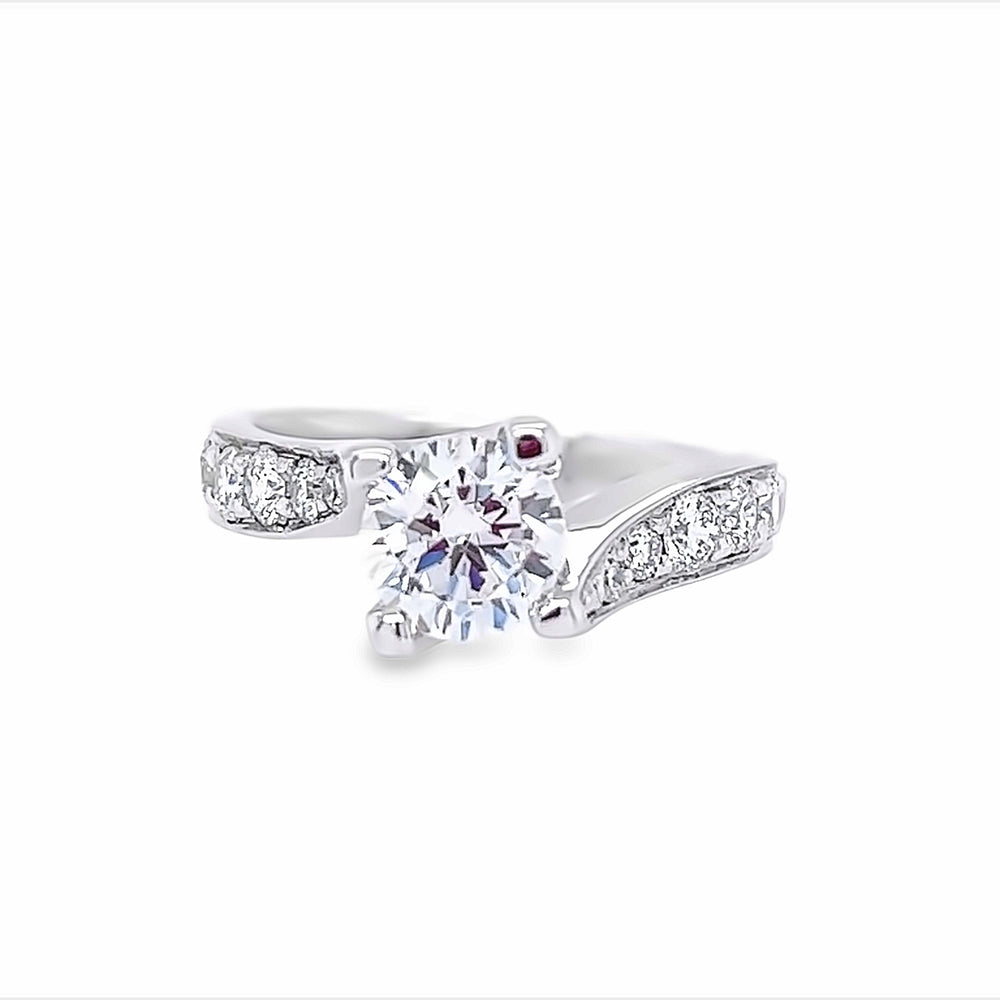 14k White Gold Round Diamond Bypass Engagement Ring Setting (0.62ctw.)
