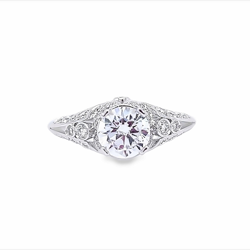 14k White Gold Round Diamond Vintage Style Engagement Ring Setting (0.52ctw.)
