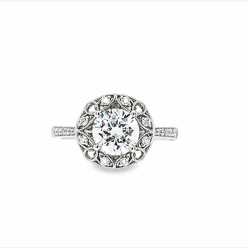 14k White Gold Round Diamond Halo Engagement Ring Setting (0.15ctw.)
