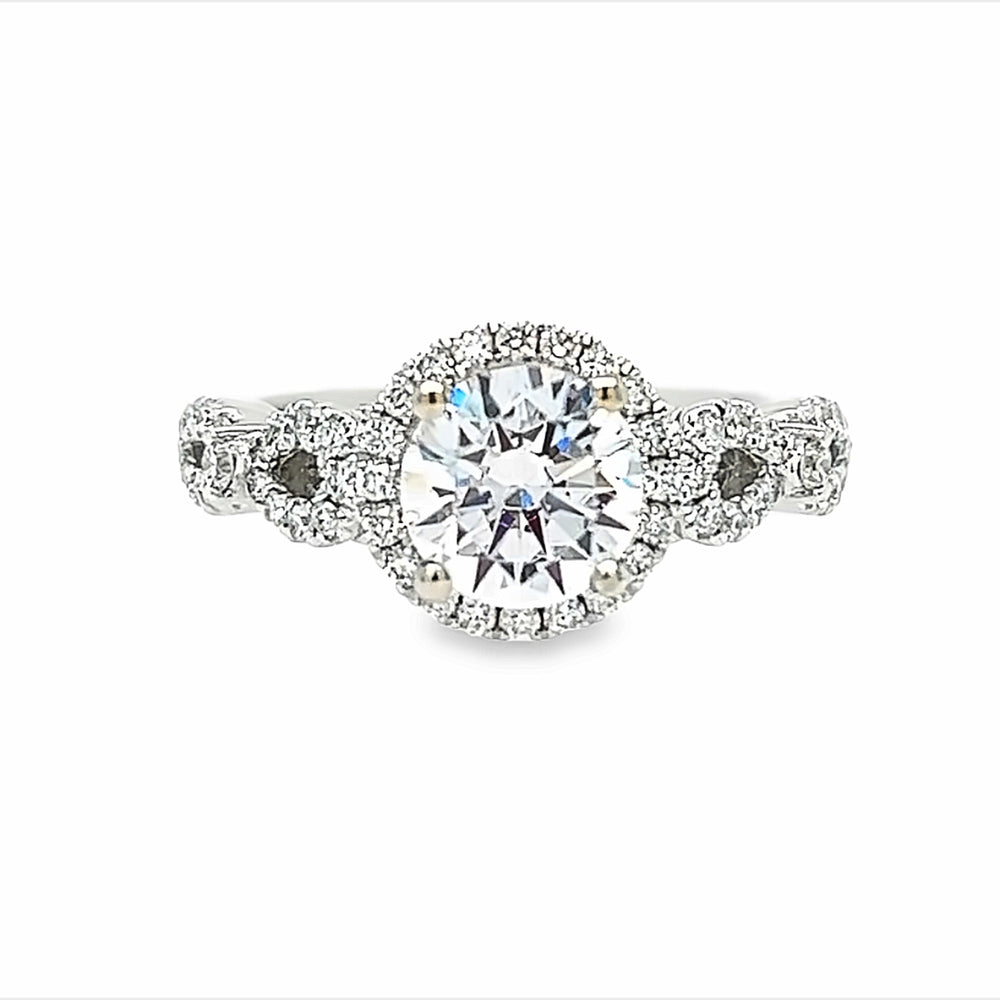 14k White Gold Round Diamond Engagement Ring Halo Twist Setting (0.39ctw.)