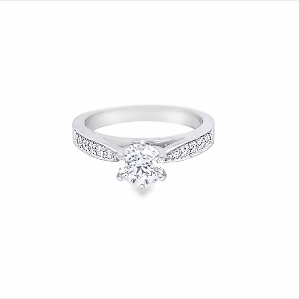 14k White Gold Round Diamond Prong Set Engagement Ring Setting (0.14ctw.)