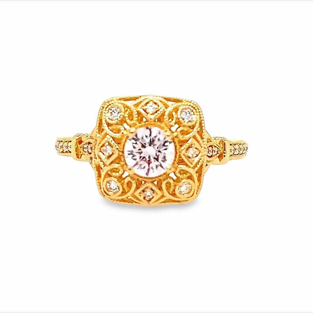 14k Yellow Gold Round Diamond Halo Engagement Ring Setting (0.14ctw.)