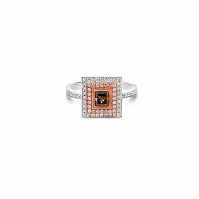 14k White and Rose Gold Princess Cut Brown and White Diamond Halo Ring (0.58ct.)