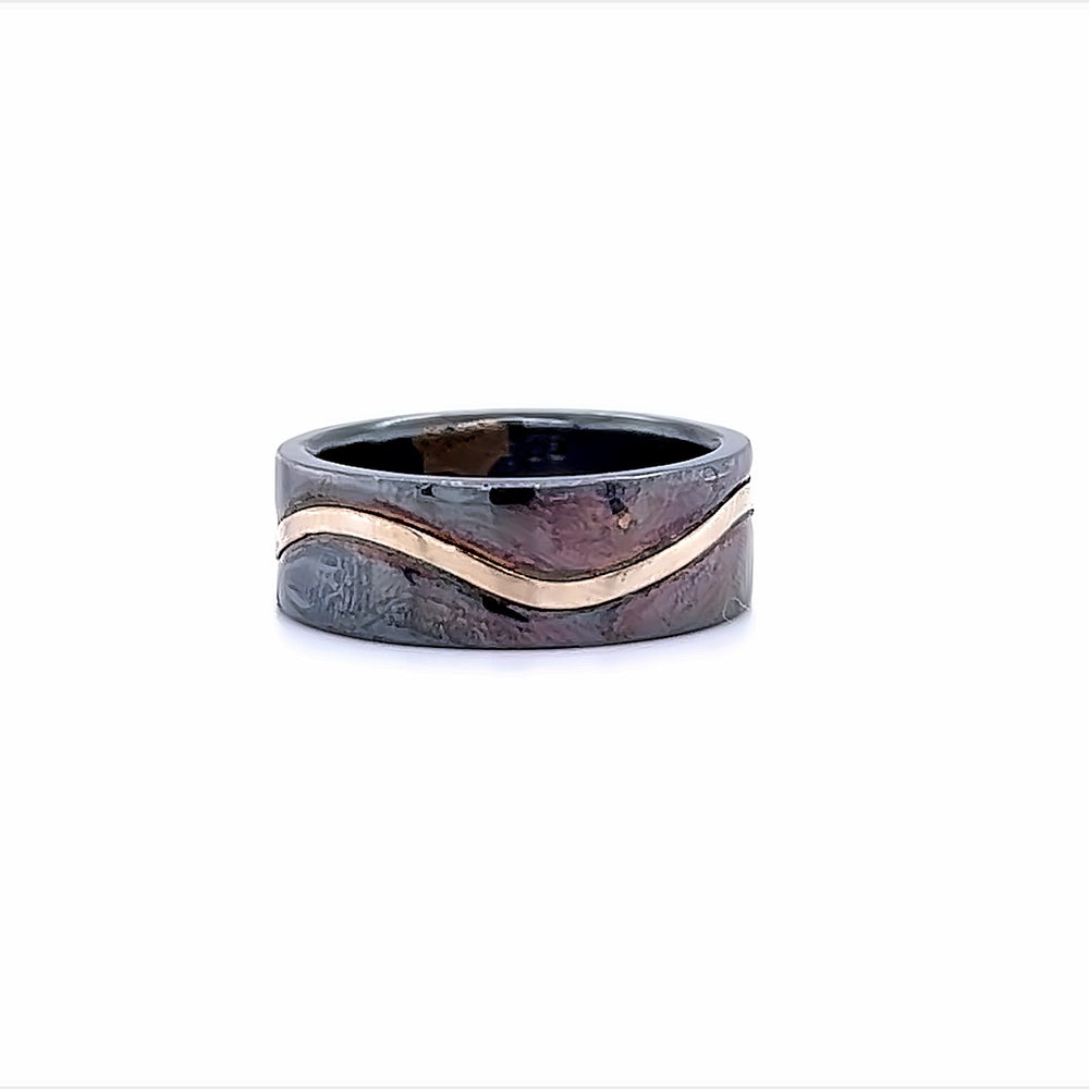 Oxidized Sterling Silver and 14k White Gold Pathways Band by Paul Richter