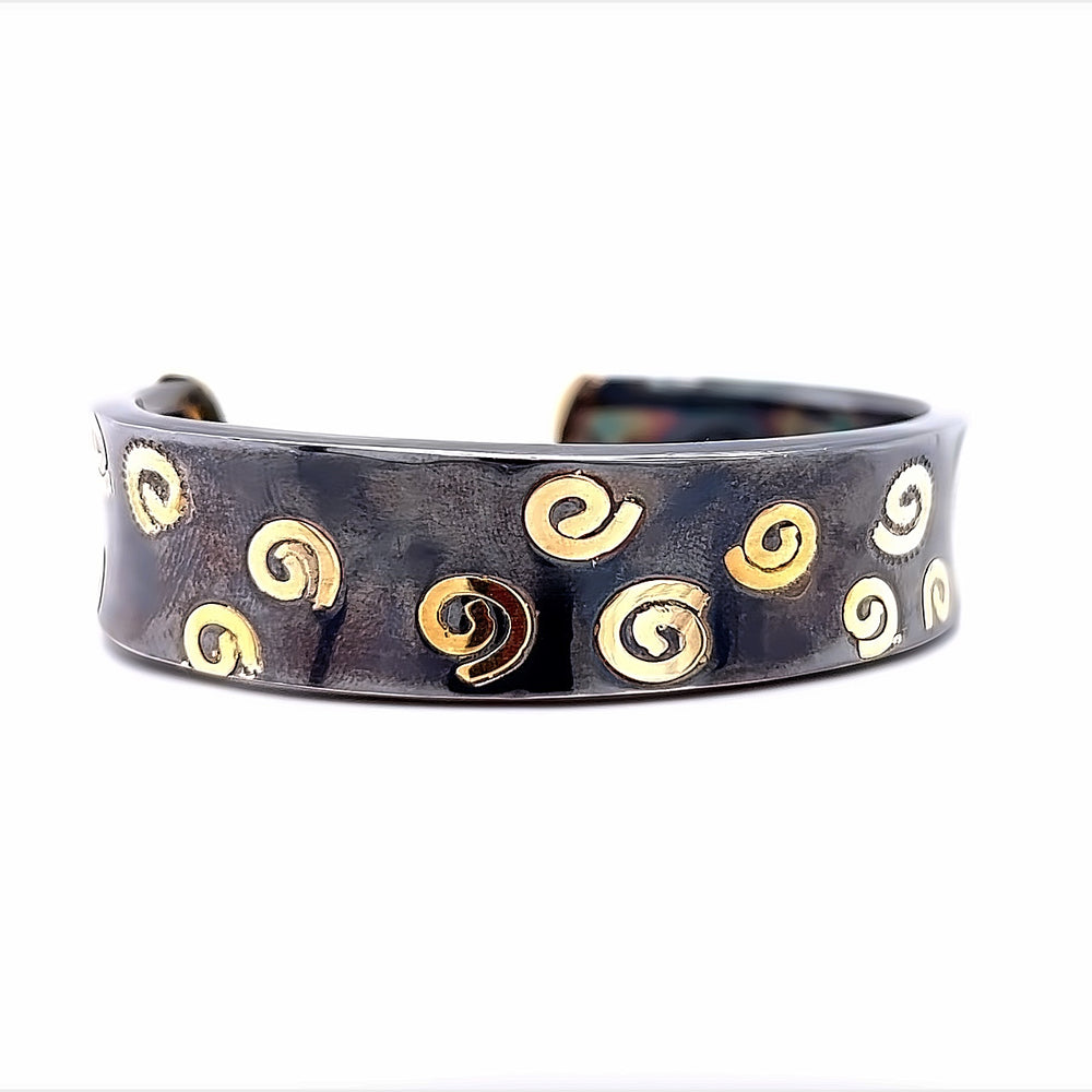 Oxidized Sterling Silver and 18k Yellow Gold Pathways Cuff Bracelet by Paul Richter