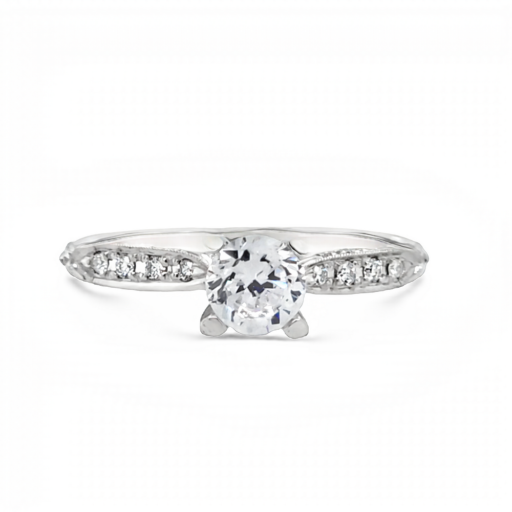 18k White Gold Round Diamond Euroshank Engagement Ring Setting (0.20ctw.)