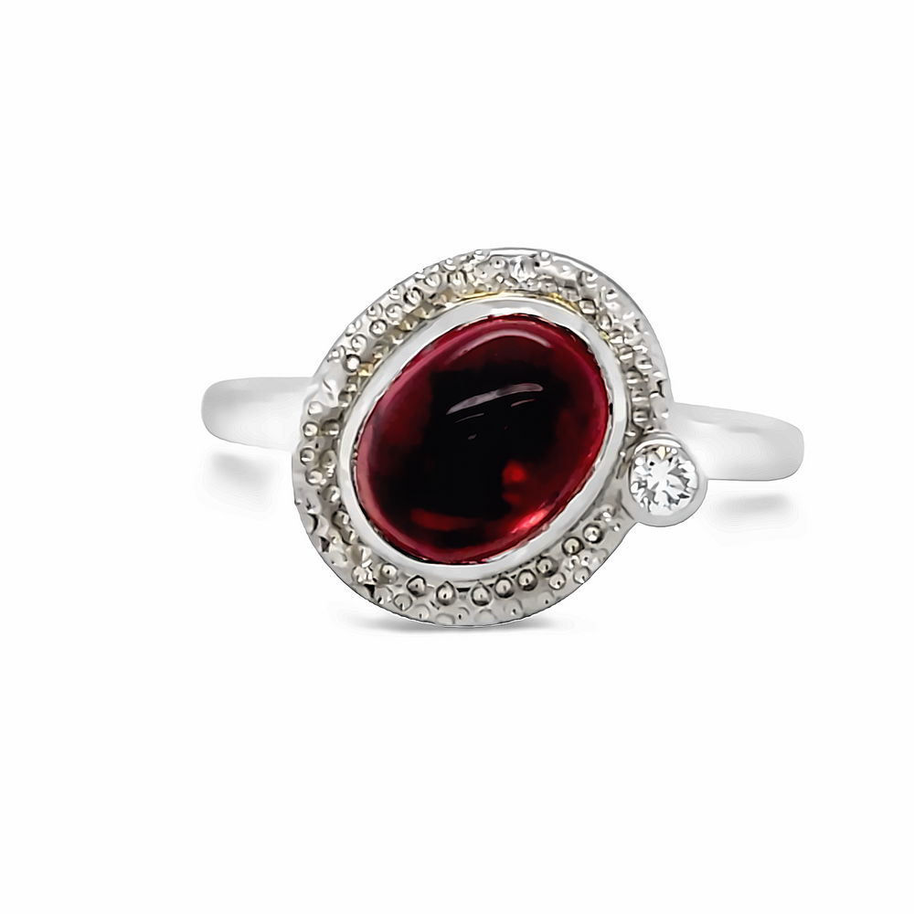 14k White Gold Oval Cabochon Tourmaline and Diamond Halo Ring by Paul Richter