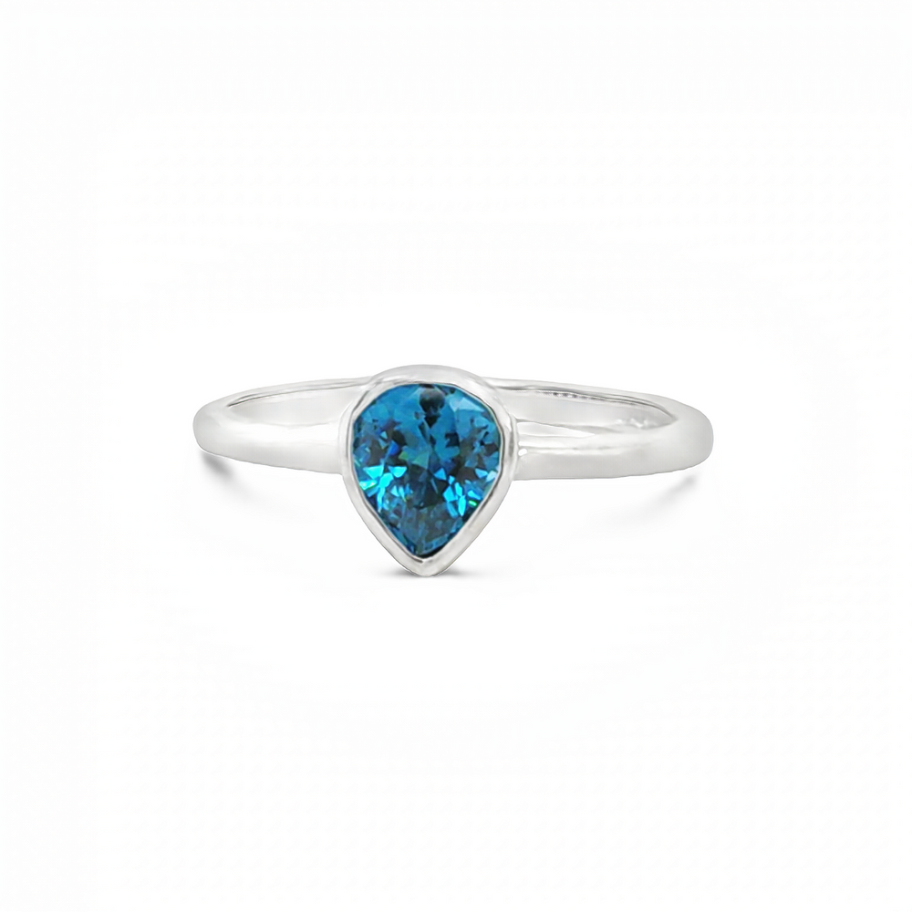 14k White Gold Pear Shape Blue Zircon Bezel Ring (1.52ct.)