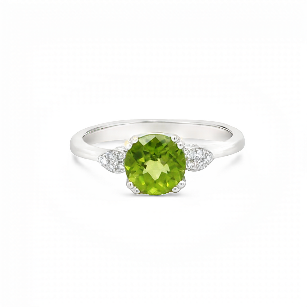 14k White Gold Round Peridot and Diamond Prong Set Ring (1.29ct.)