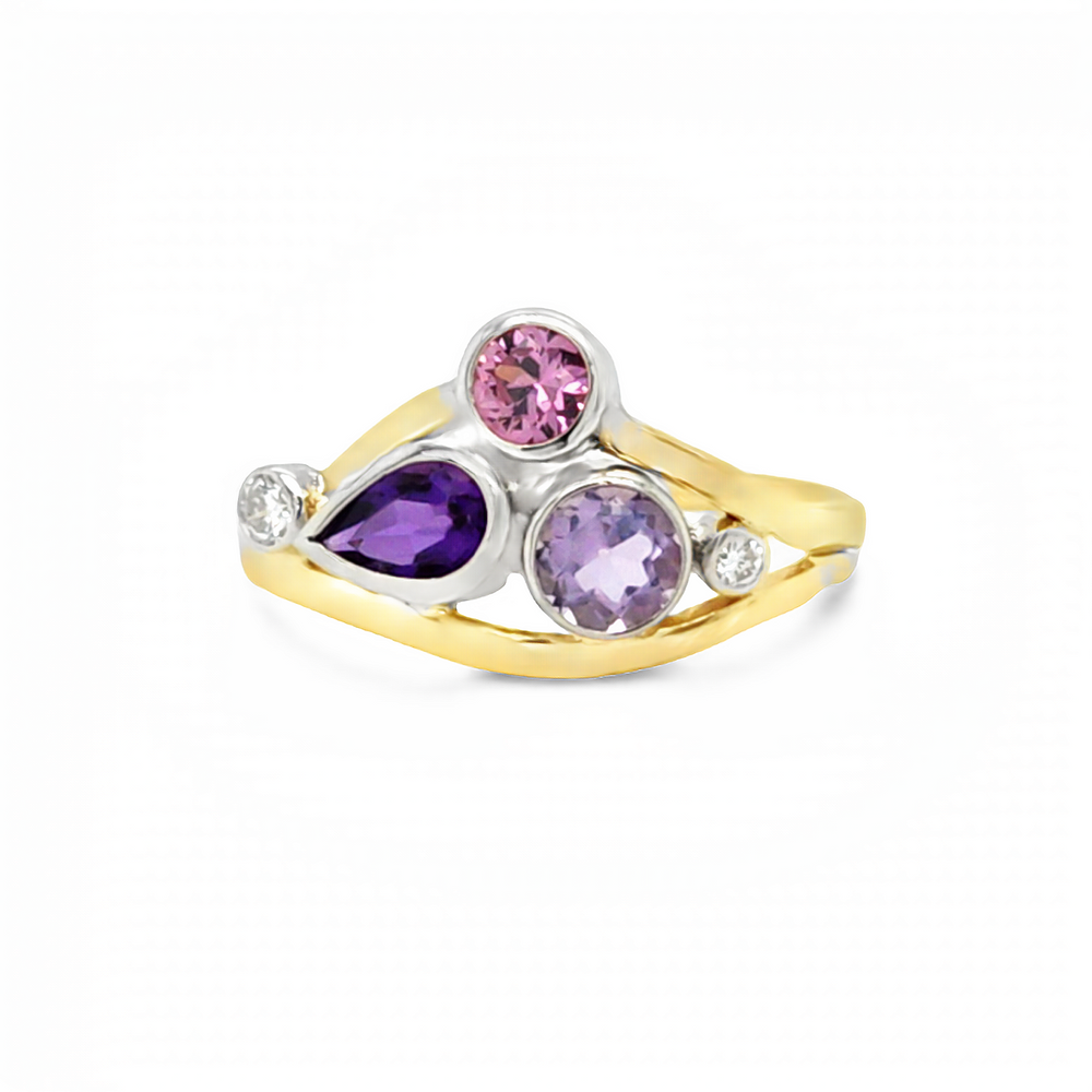 14k Two Tone Amethyst and Pink Sapphire Ring by Paul Richter (0.60ctw.)