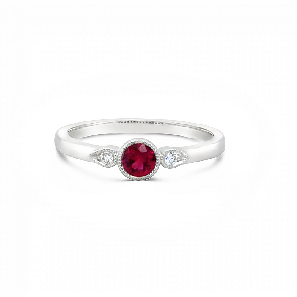 14k White Gold Round Ruby & Diamond Bezel Ring (0.34ct.)