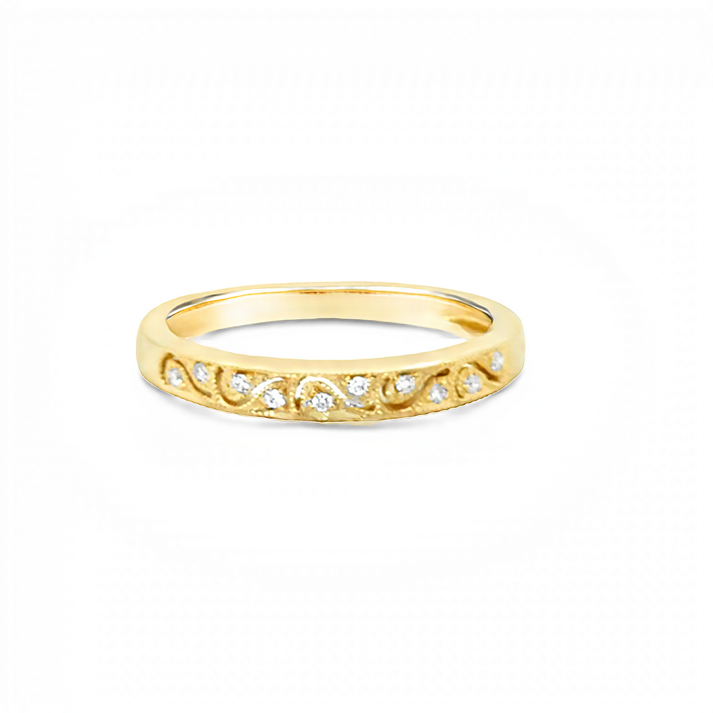 14k Yellow Gold Round Diamond Bead Set Anniversary Band (0.04ctw.)