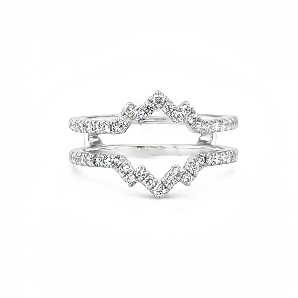 14k White Gold Round Diamond Chevron Style Insert Wedding Band (0.48ctw.)