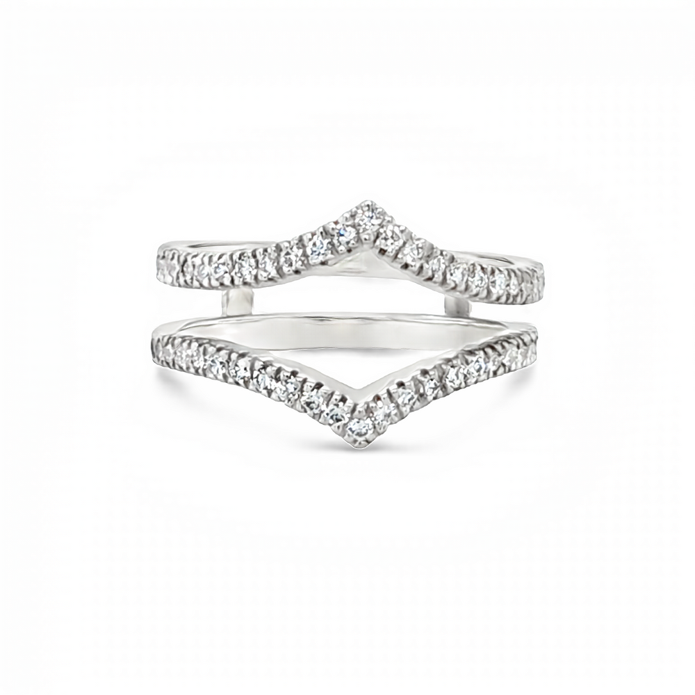 14k White Gold Round Diamond Chevron Style Insert Wedding Band (0.46ctw.)