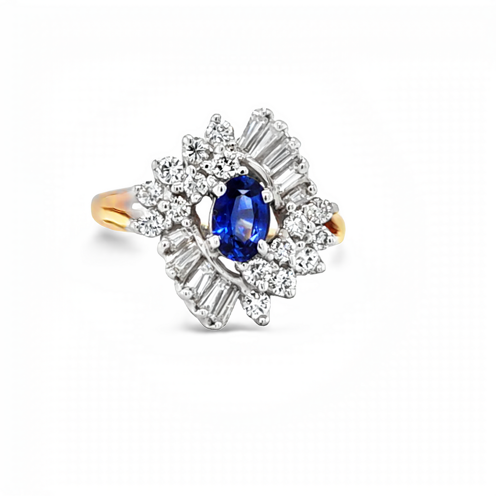 Estate 14k Yellow and White Gold Sapphire and Diamond Halo Ring (0.49ct.)