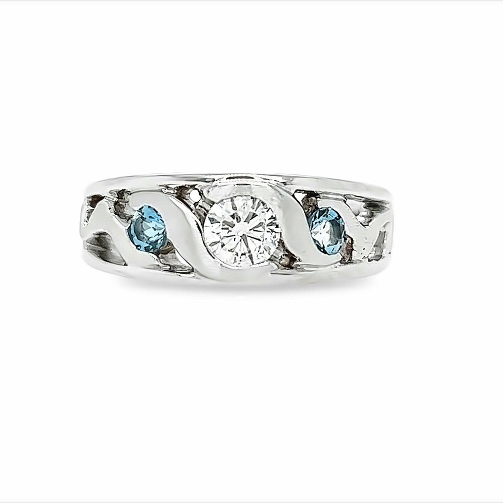 14k White Gold Round Diamond and Aquamarine Anniversary Band by Paul Richter (0.41ct.)
