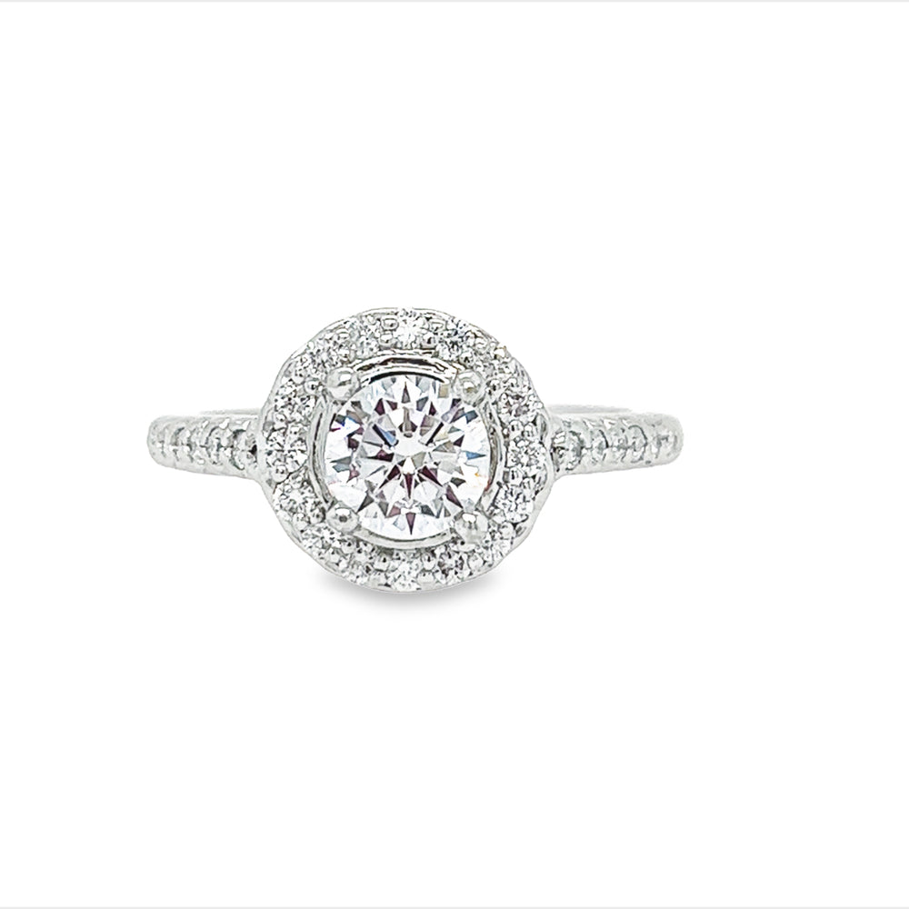 18k White Gold Round Diamond Halo Engagement Ring Setting (0.42ctw.)