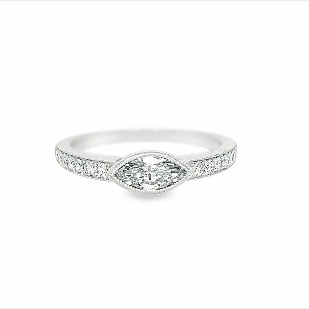 14k White Gold Bezel Set Marquise Cut Diamond Engagement Ring (0.47ct.)