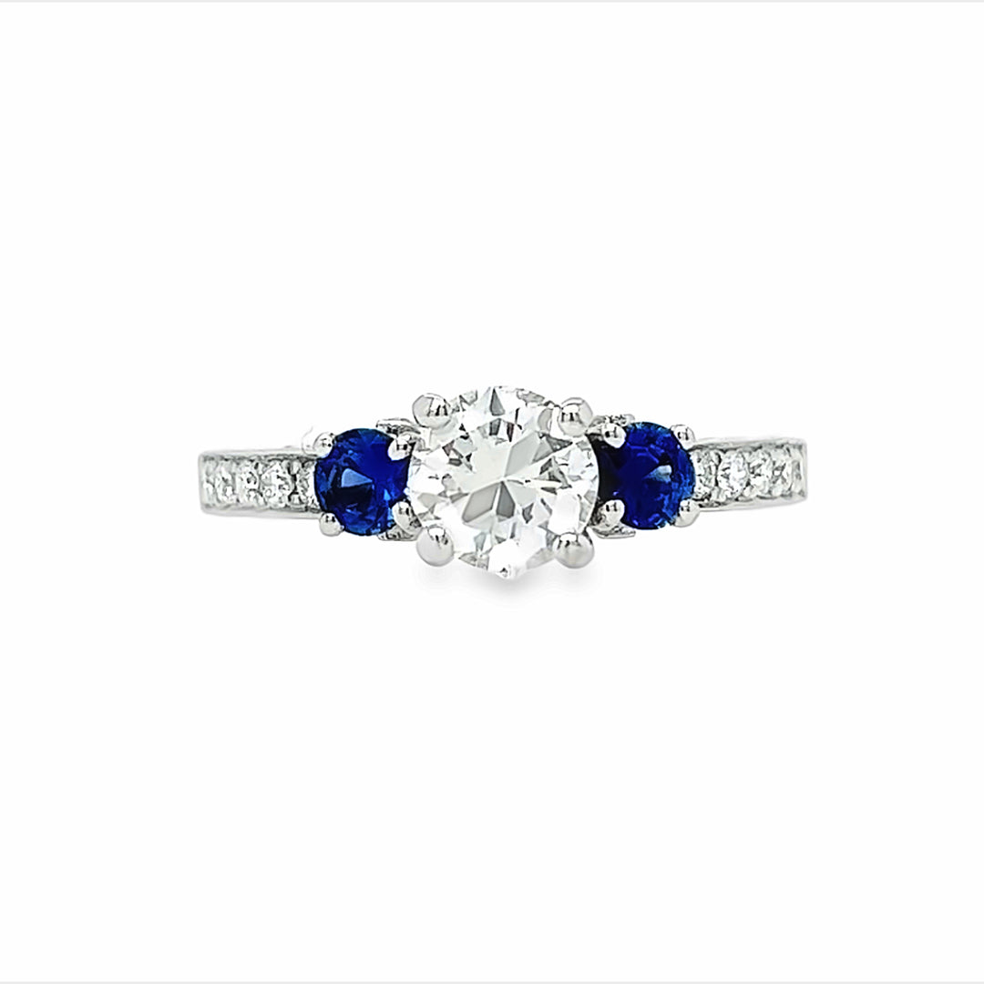 0.50 Carat 14K White Gold Blue Sapphire & Diamond 3-Stone Engagement Ring, Size 10 - View #8