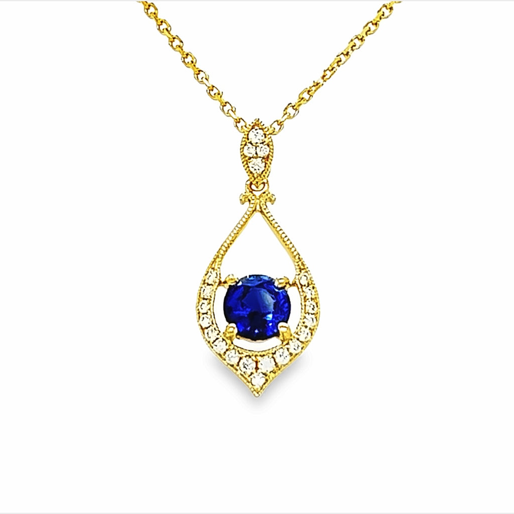 New 0.47ct Blue Sapphire Pendant 14k White Gold hot Oval Solitaire Drop