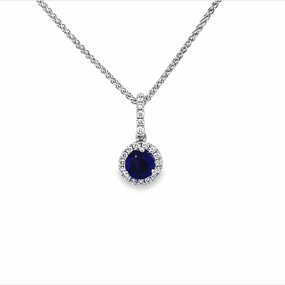 14k White Gold Round Sapphire and Diamond Halo Pendant (0.43ct.)