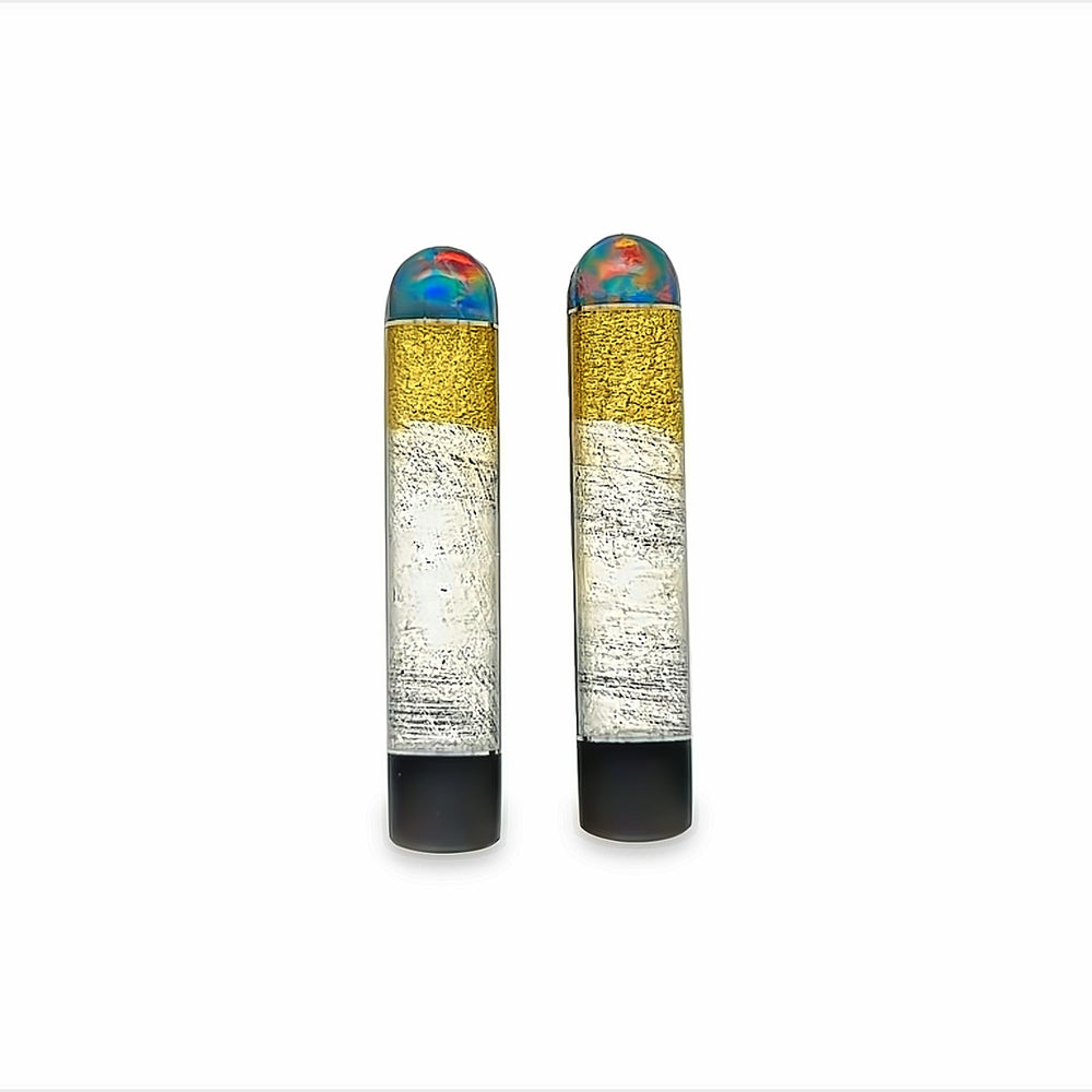 Gemstone & Metal Intarsia - Matched Pair