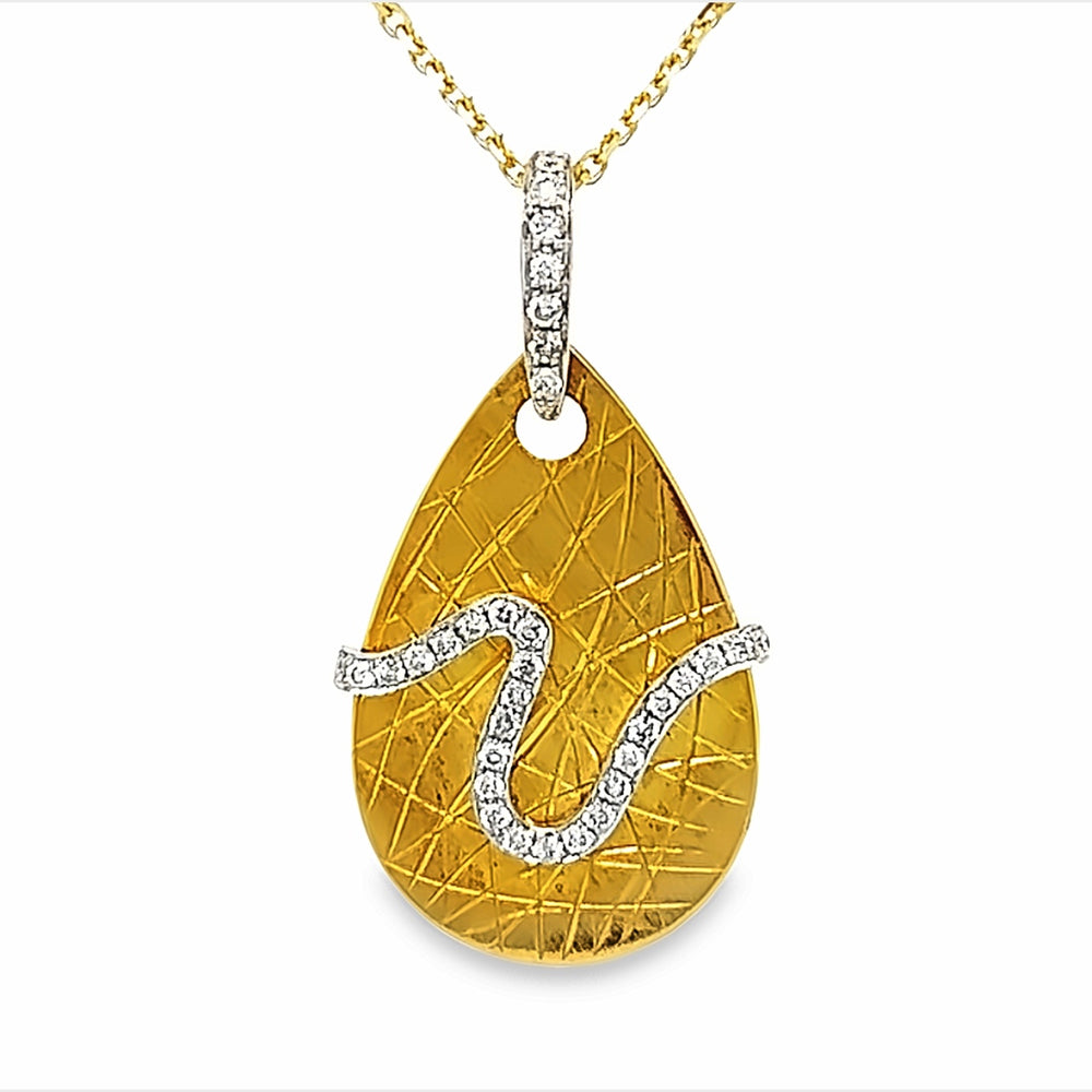 14k Yellow and White Gold Round Diamond Teardrop Pendant (0.19ctw.)