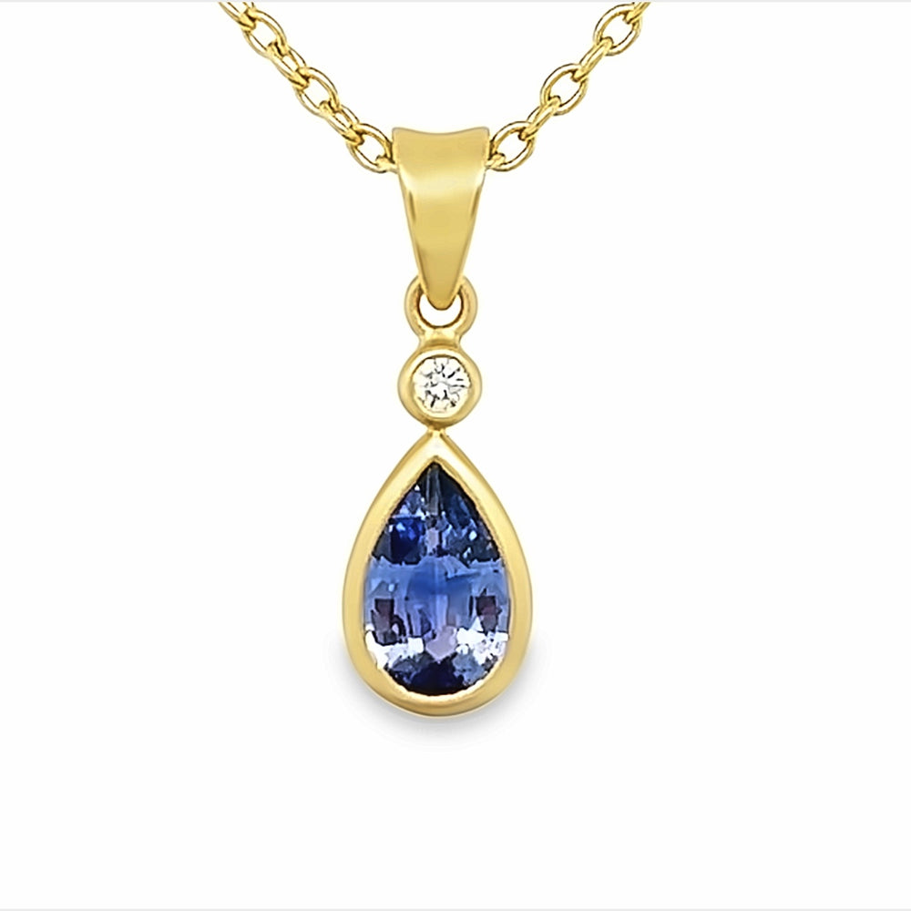 14k Yellow Gold Pear Shape Purple Sapphire and Diamond Bezel Pendant (0.90ct.)