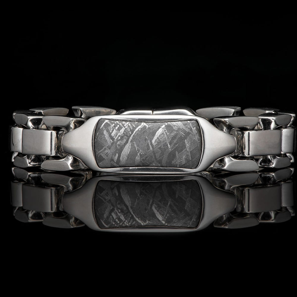 Men's Sterling Silver Meteorite and Sapphire Identity Bracelet by William Henry Studio.
