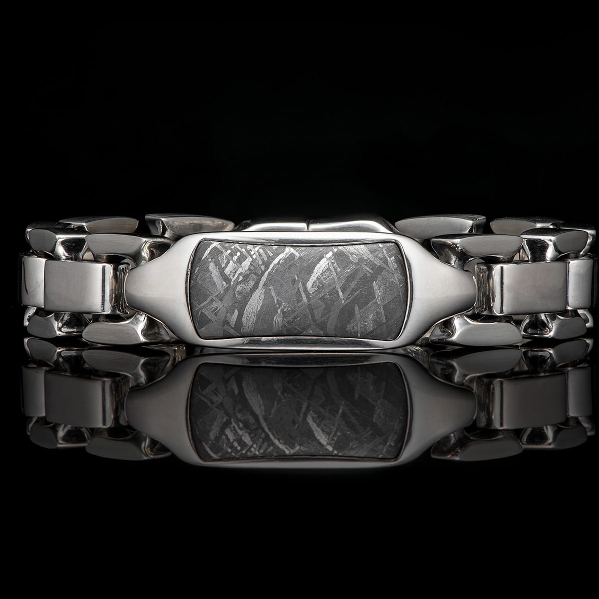 Men's Sterling Silver Meteorite and Sapphire Identity Bracelet by William Henry Studio.