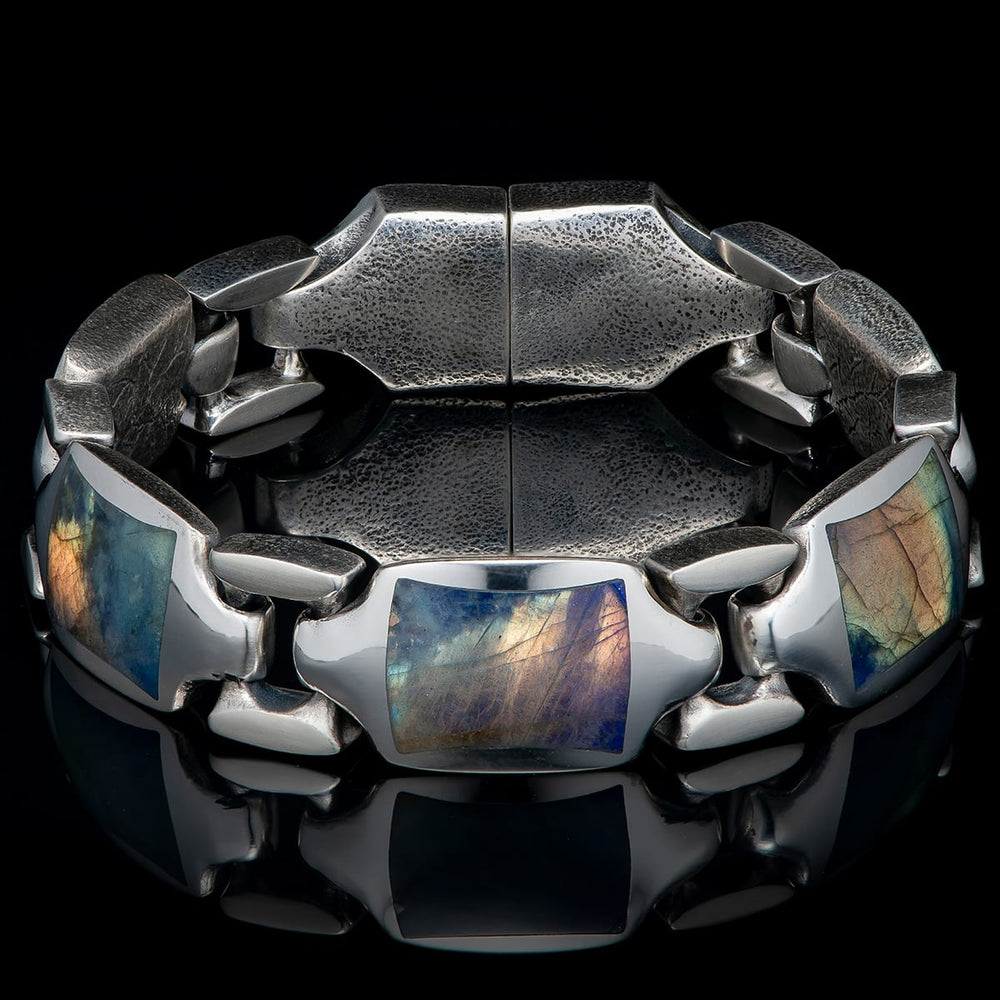 Men's Sterling Silver Labradorite and White Topaz Retro Bracelet by William Henry Studio