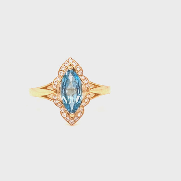 Marquise Cut Halo Engagement Swiss Blue Topaz Ring, Marquise Ring, Halo Ring, Anniversary Ring, Birthstone Ring, Gift cheapest for Her